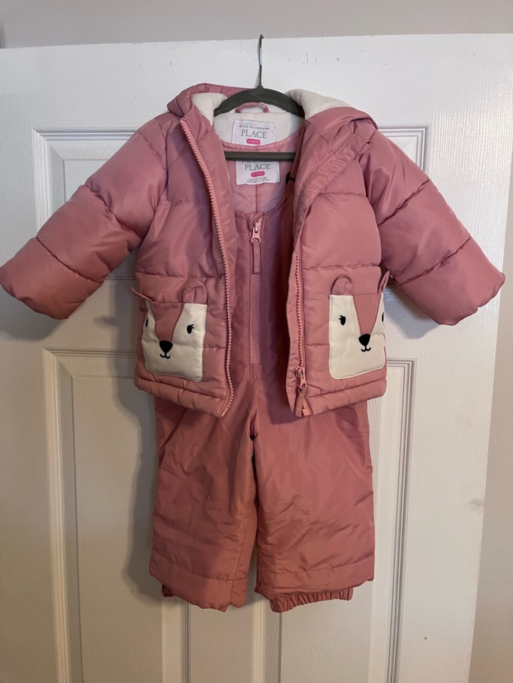 The Children's Place Rose Pink 2-Piece Puffer Snowsuit with Fox Pocket Detail